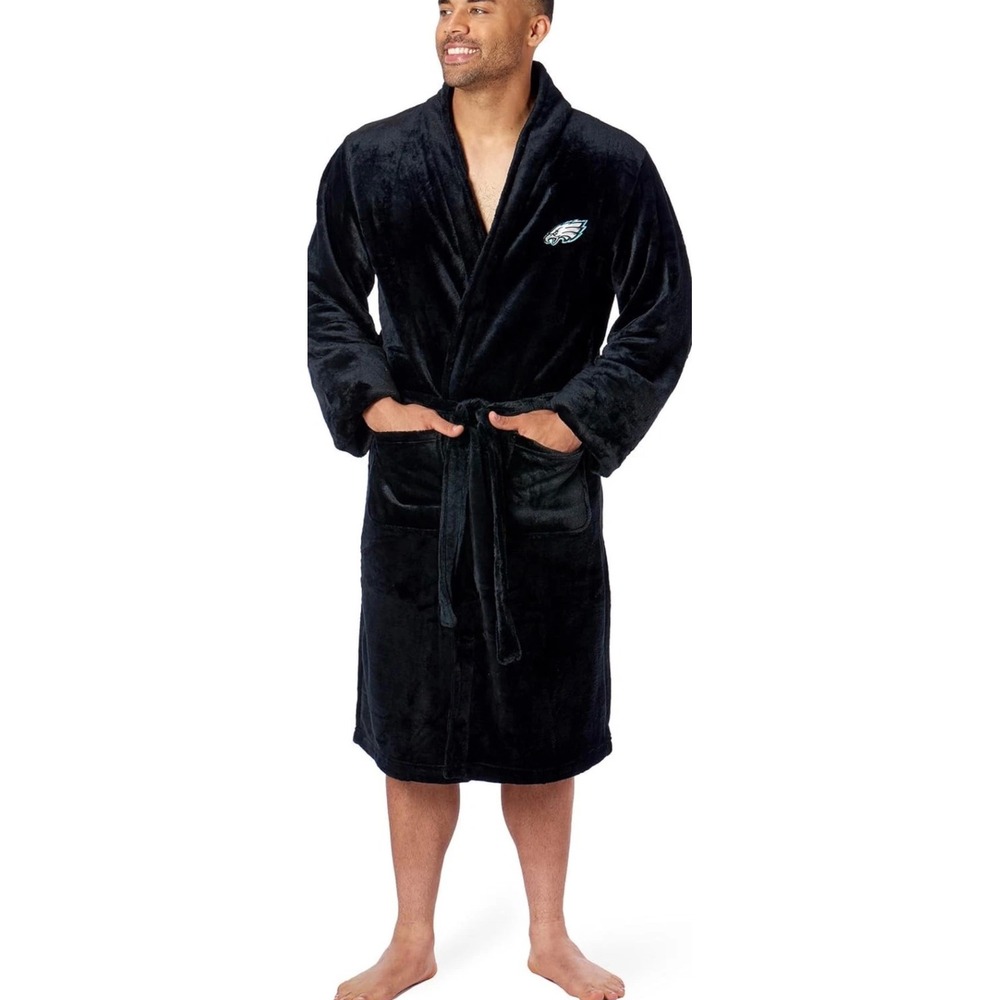 NWT Northwest NFL Philadelphia Eagles Black Silk Touch Plush Robe Mens Large/XL